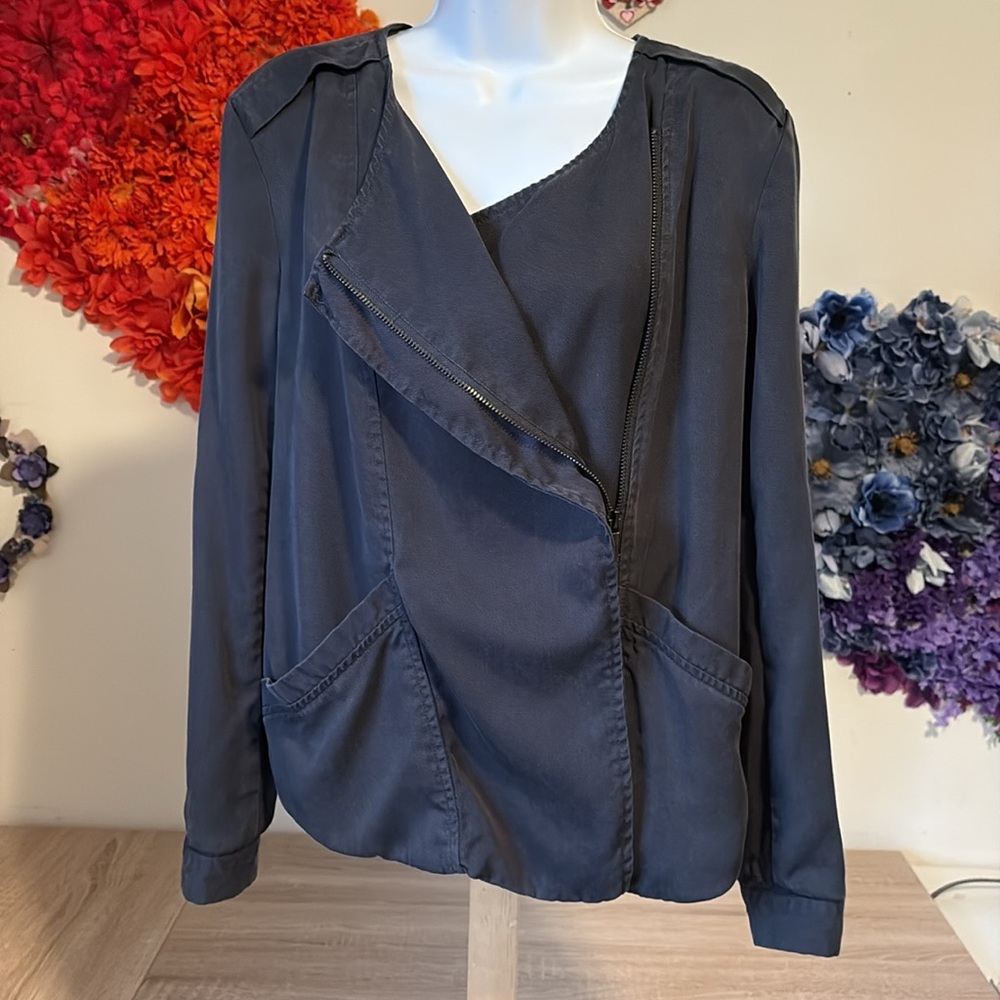 ASTR Gray Drape Full Zip Biker Moto Roll Tab Snap Sleeve Jacket - Picture 6 of 15